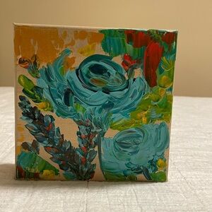 Hand painted art with flowers on canvas